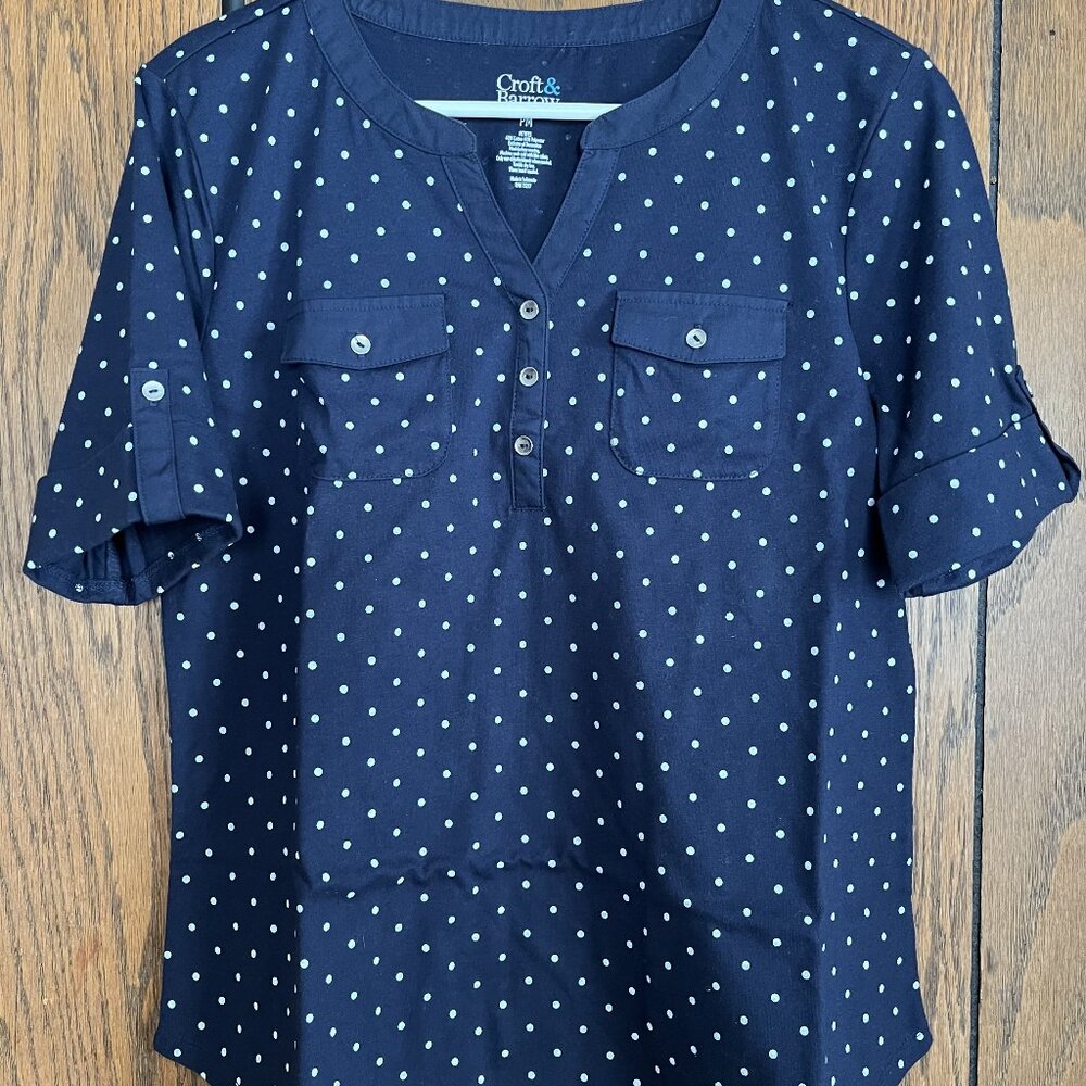 Croft & Barrow Navy Blouse size PM Navy